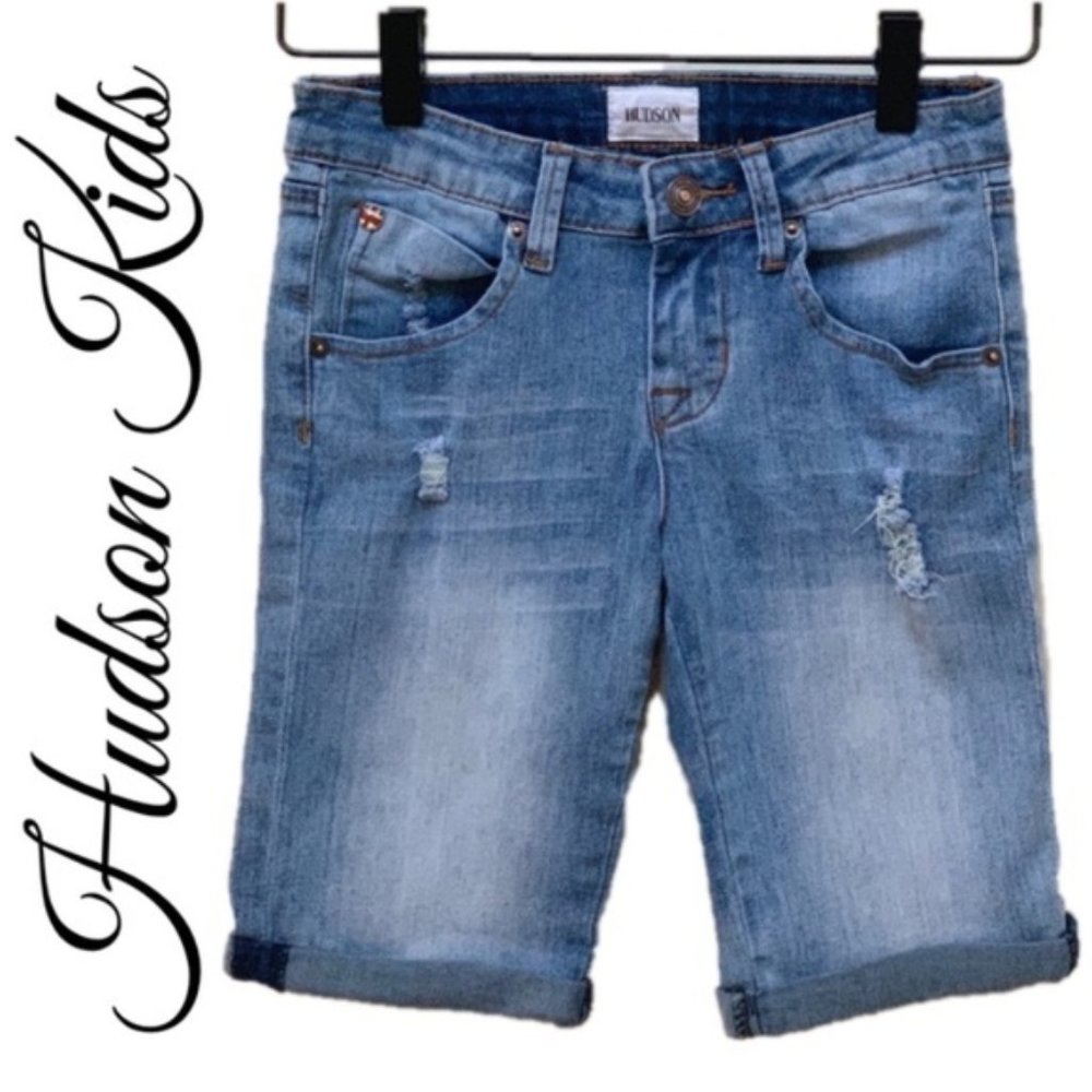 HUDSON GIRLS 12 DISTRESSED BERMUDA JEAN SHORTS